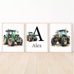 Junge Kinderzimmer Wand Kunst druckbare Traktor personalisierte Name benutzerdefinierte Bauernhaus-Baby-Schlafzimmer Dekor digitales set von 3 Plakat Spielzimmer little