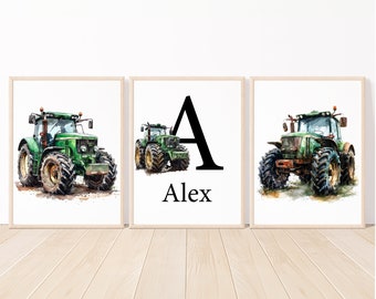 Boy Nursery Wall Art Printable Tractor Personalized Name Custom Farmhouse Baby Bedroom Decor Digital set of 3 poster playroom little