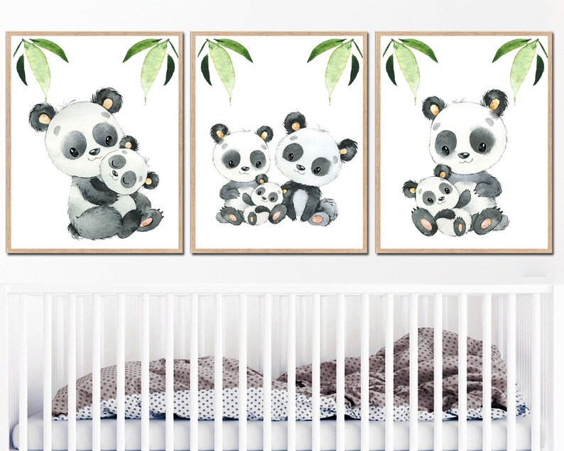 Panda Poster Wall Decor Baby Boy Nursery Printable Art Set of 3 ...