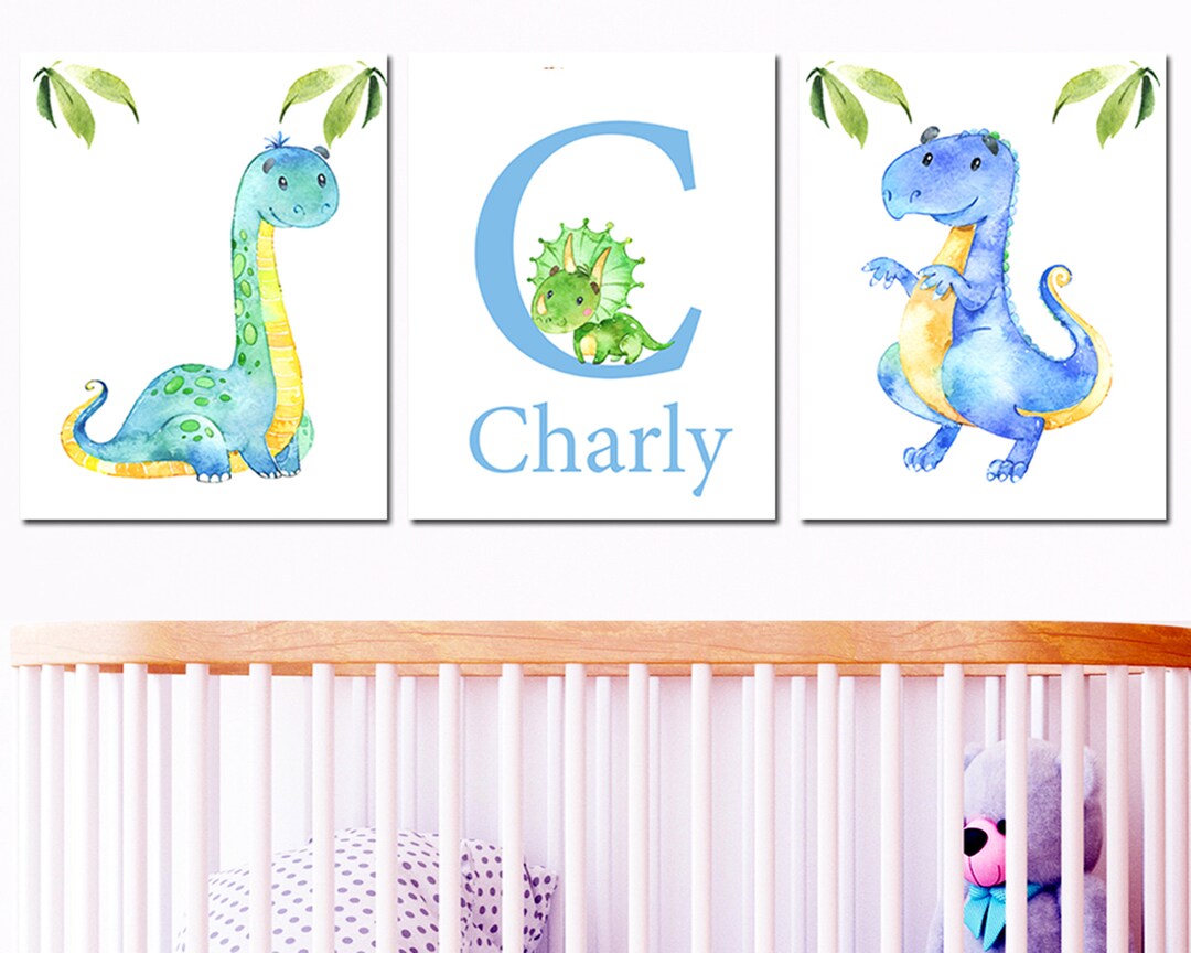 Personalized Dinosaur Name Print Baby Boy Nursery Wall Art Decor Letter ...