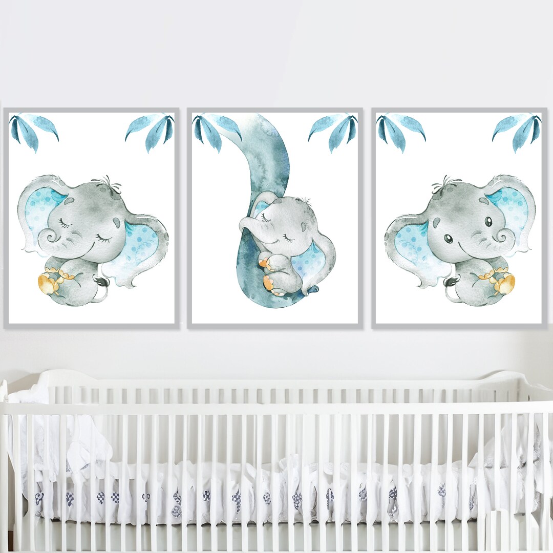 Boy Nursery Elephant Wall Decor Children Art Printable Kid Bedroom Set ...