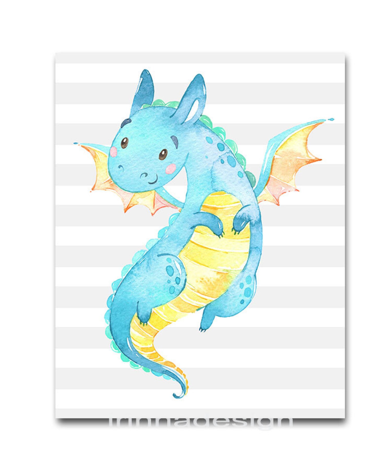 Gift for Baby Nursery Decor Dragon Print Watercolor Print Etsy
