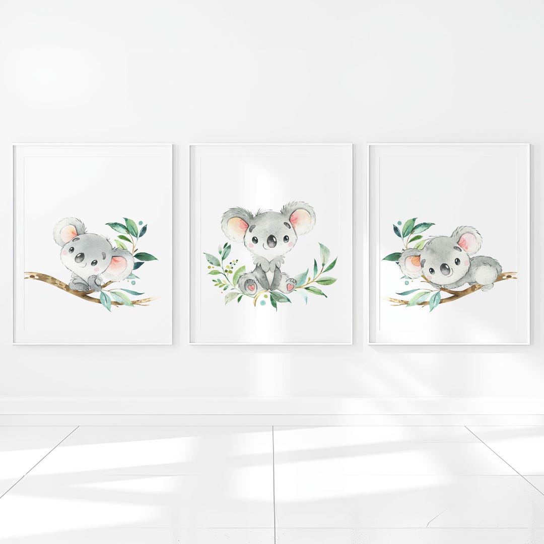 Australian Animals Prints Koala Baby Girl Nursery Wall Art Digital ...