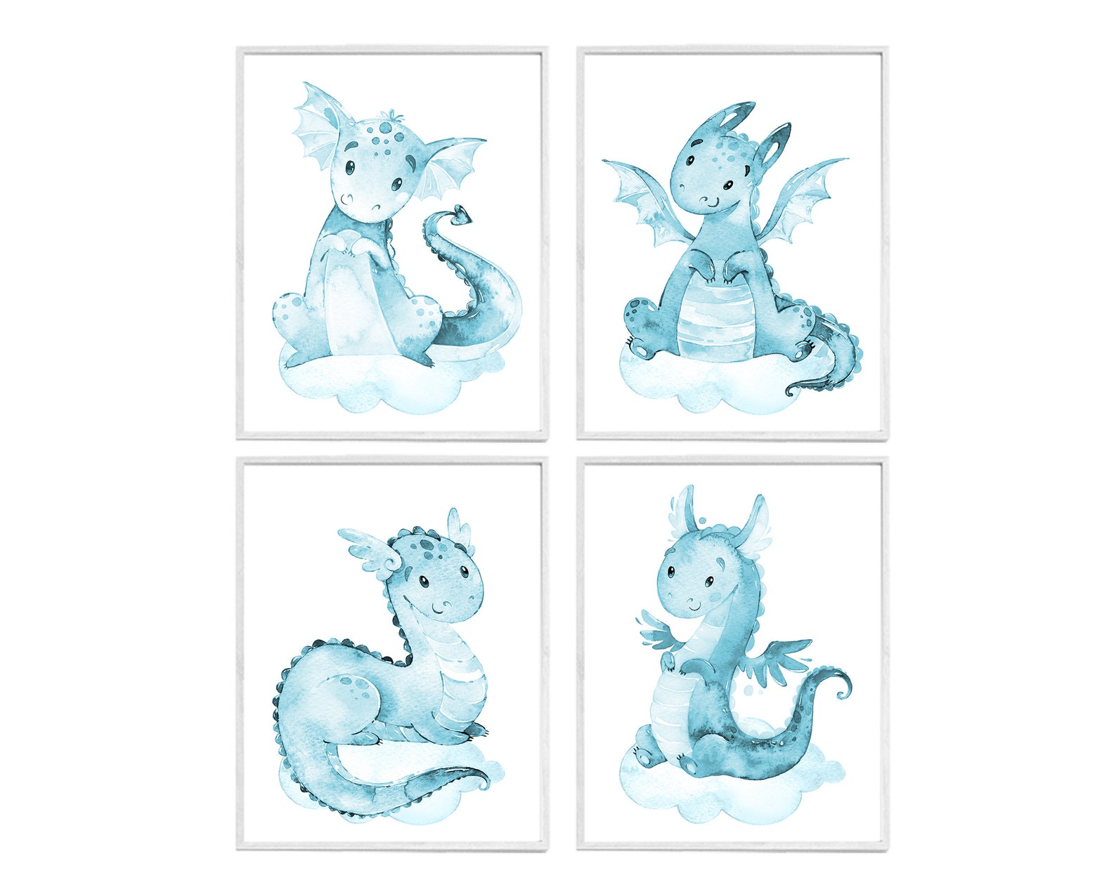 Dragon Art Prints Baby Boy Nursery Wall Decor Kids Bedroom Children ...