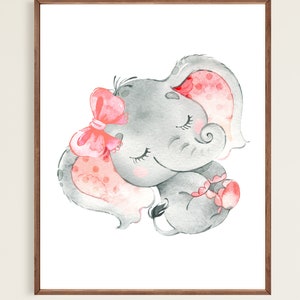 Girl Elephant Posters Baby Wall Decoration Nursery Art Prints Pictures set of 3 Kids room Printable digital Pink Gray image 5