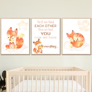 Decorazioni per la camera da letto per la cameretta dei bambini con volpe, stampa artistica da parete con citazioni, poster per bambini, set di 3, per prima cosa ci siamo incontrati con gli animali della foresta, beige, arancione, nuovo regalo