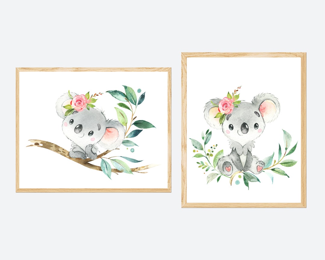 Koala Nursery Decor Kids Wall Art Baby Girl Bedroom Prints Children ...