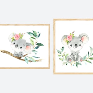 Koala Nursery Decor Kids Wall Art Baby Girl Bedroom Prints Bambini Animali australiani poster set di 2 bambini piccoli Immagini digitali regalo