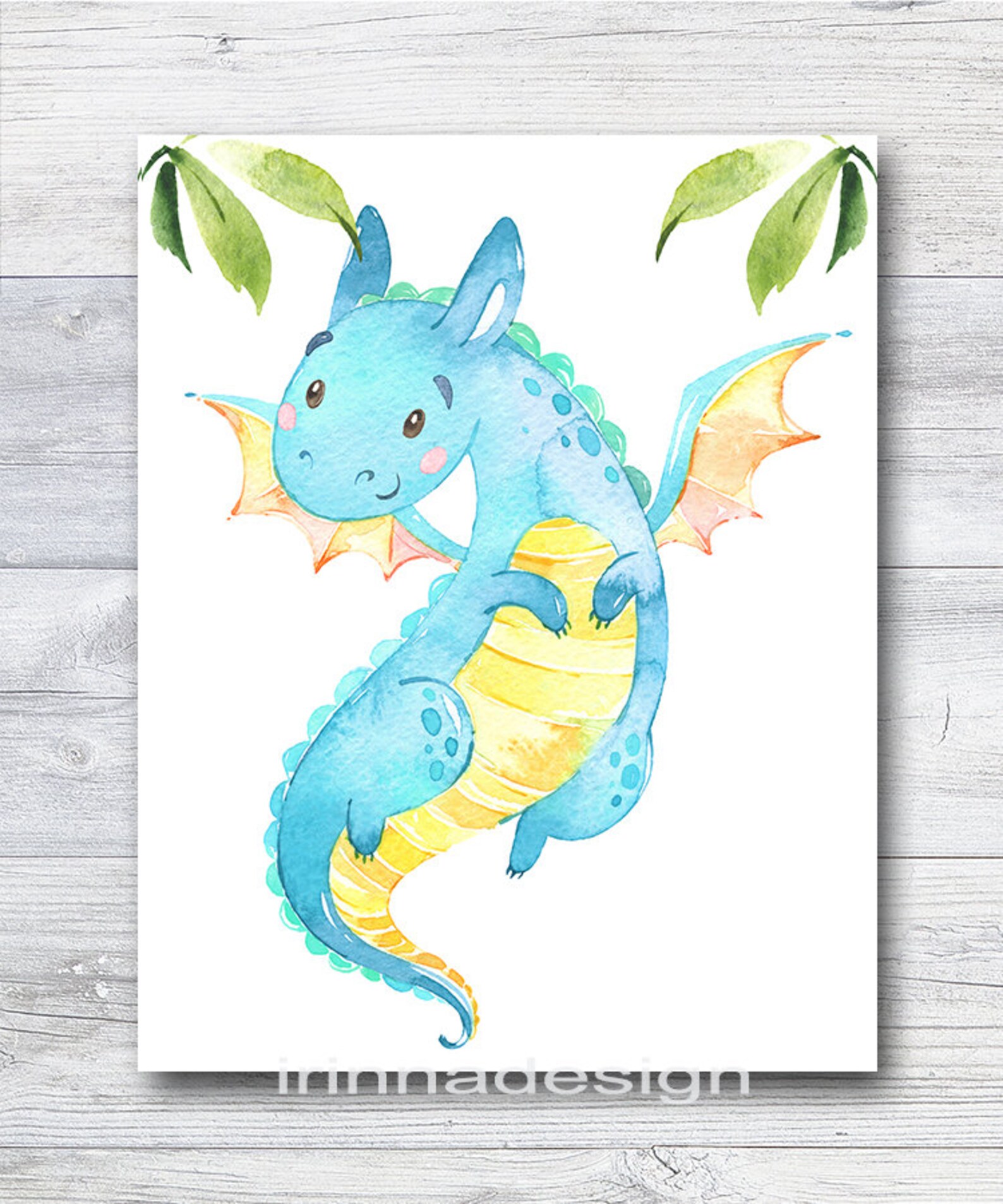 Baby Nursery Decor Dragon Poster Blue Dragon Print Canvas Etsy