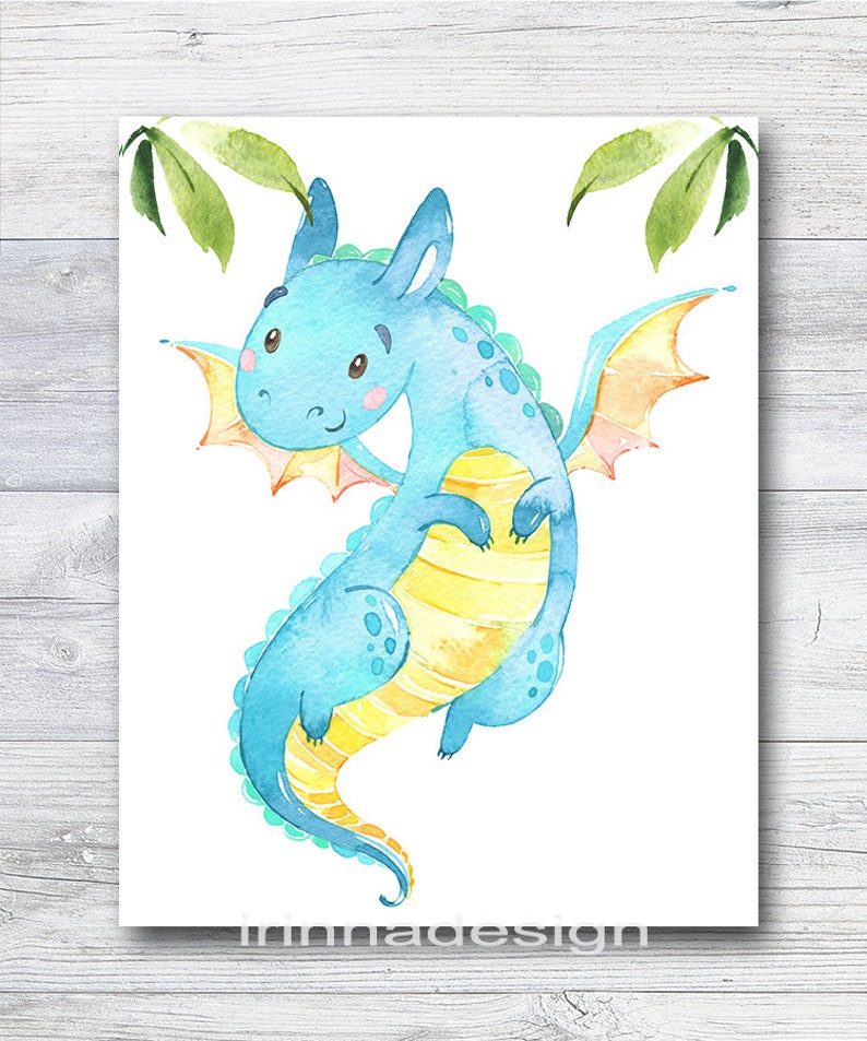 Baby Nursery Decor Dragon Poster Blue Print Canvas Nursery Room Art ...