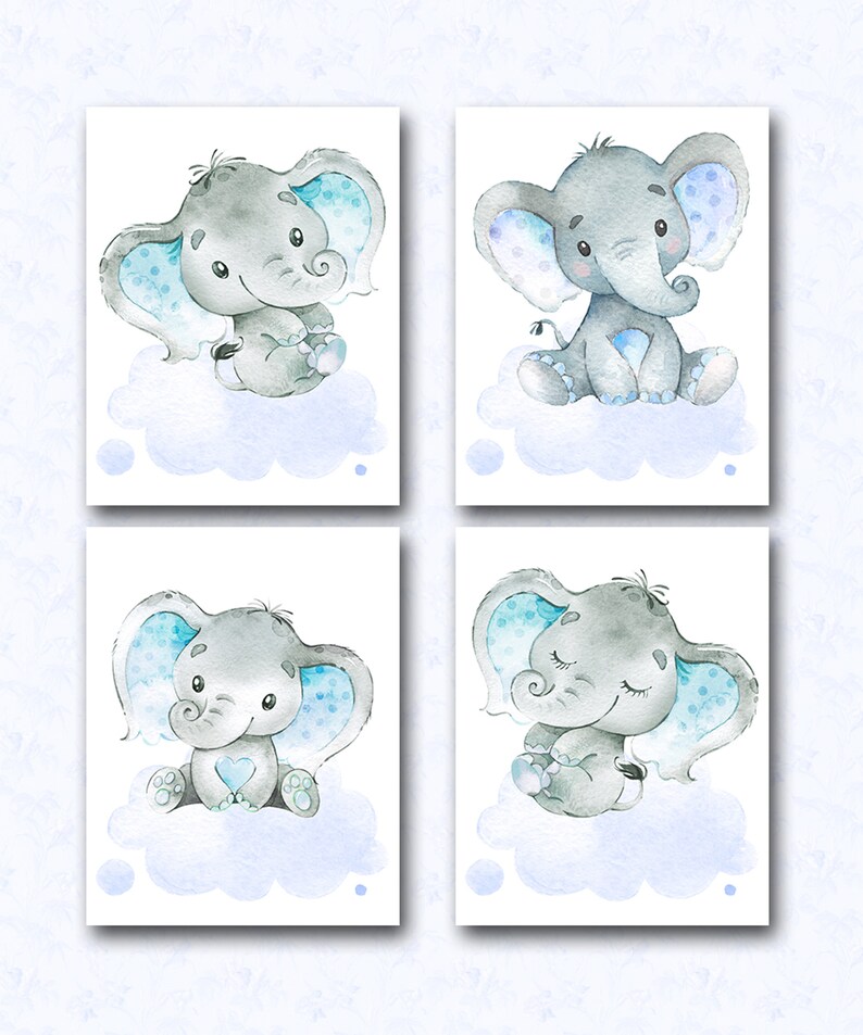 Elephant Poster Baby Boy Nursery Wall Art Decor Kid Print Children ...