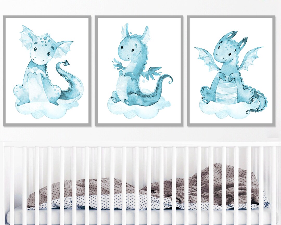 Baby Boy Nursery Decor Dragon Prints Wall Art Kids Room Set Etsy