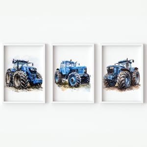 Trattore Nursery Wall Art Stampabile Fattoria Baby Boy Bedroom Decor Set digitale di 3 poster sala giochi piccola tela opera d'arte regalo blu bambino