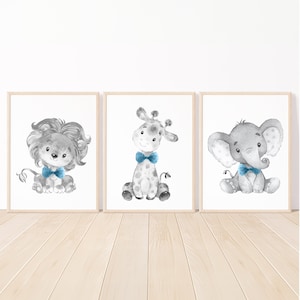 Decorazione murale con animali da safari, giungla, arte per la cameretta dei bambini, stampabile, set di 3 tele con poster digitale per bambini piccoli, giraffa, elefante, leone