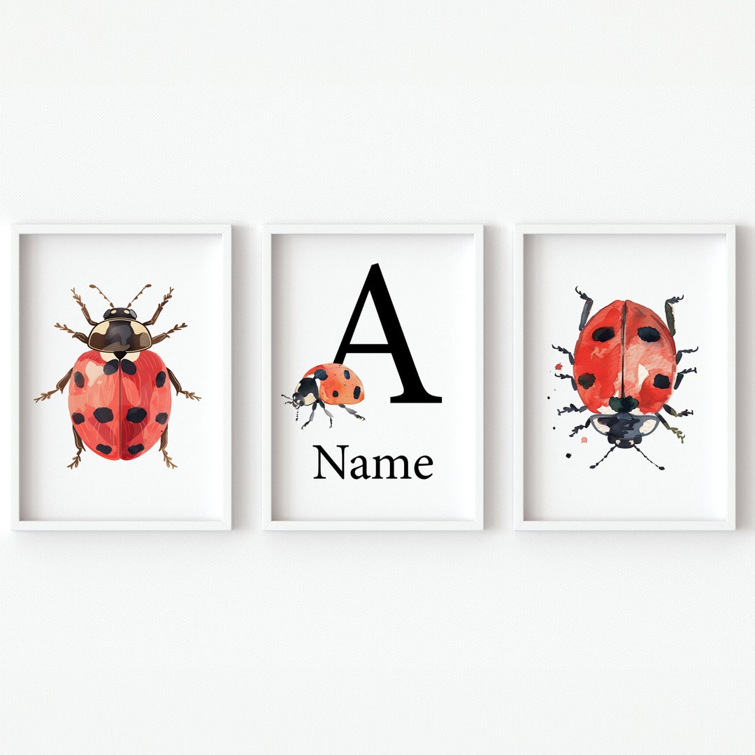 Ladybug Nursery Wall Art Print Personalized Name Kid Bedroom Decor ...