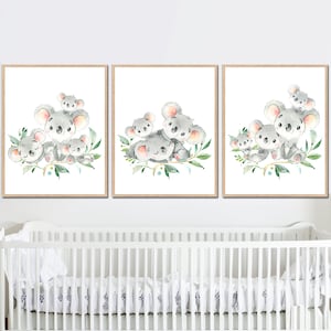 Stampe di animali australiani, decorazioni da parete per la cameretta dei bambini, poster di koala, stampabili in digitale, set di 3 tele per la cameretta dei bambini.
