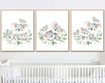 Australian Animals Prints Nursery Wall Art Decor Koala Poster Digital Printable Baby Girl Kids Room canvas set of 3