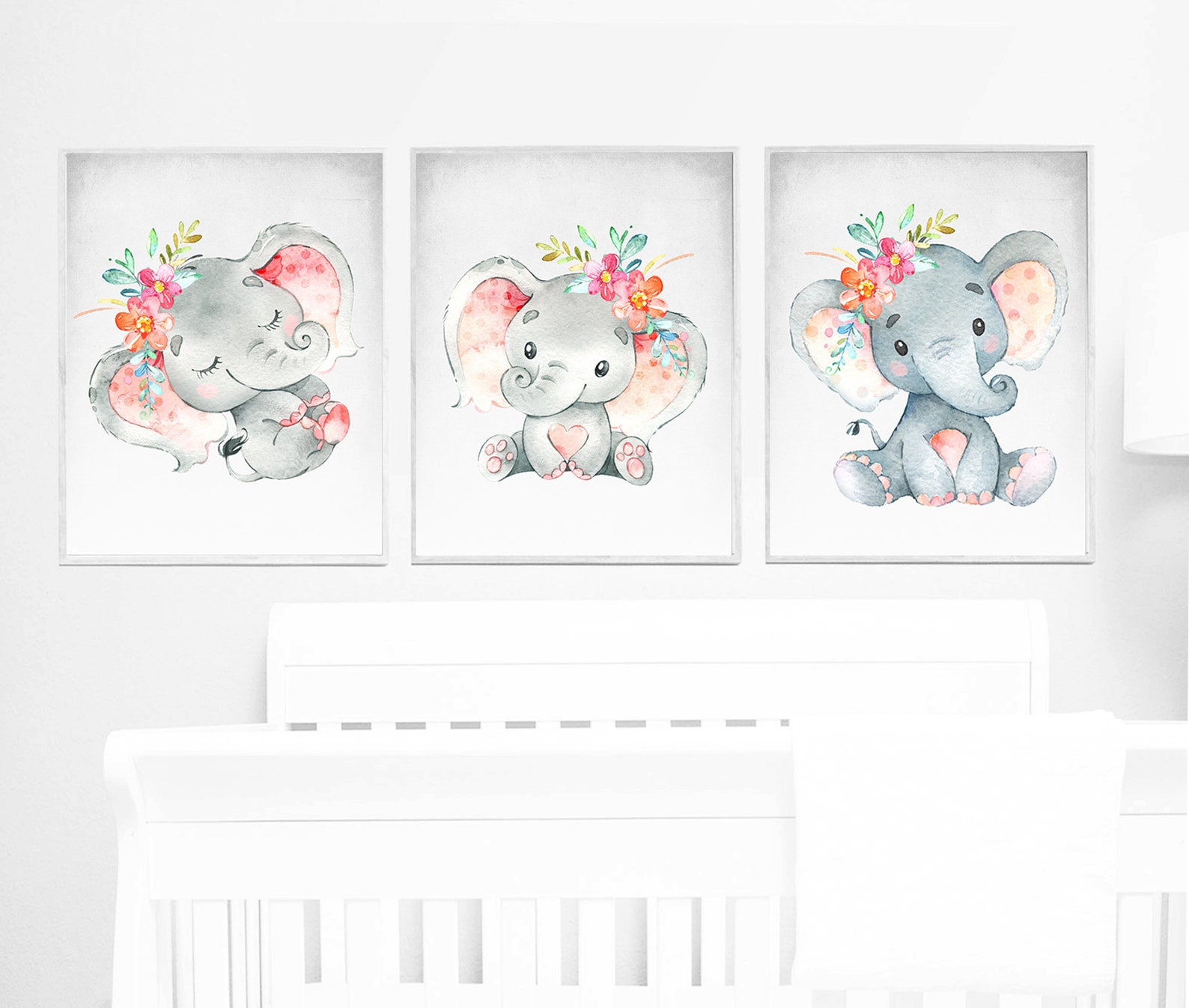 Baby Room Girl Nursery Decor Poster Floral Elephant Printable Wall Art ...