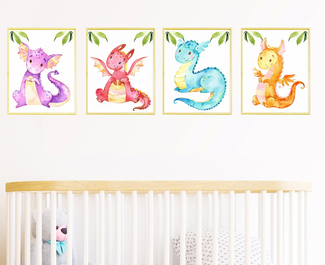 Baby Boy Nursery Room Decoration Dragon Poster Kids Print Wall Art Set