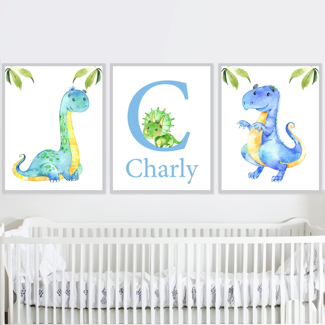 Personalized Dinosaur Name Print Baby Boy Nursery Wall Art Decor Letter ...