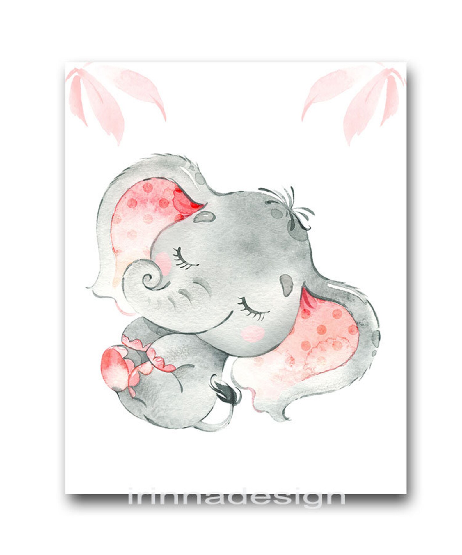 Pink Gray Elephant Print Elephant Wall Decor Canvas Print Etsy