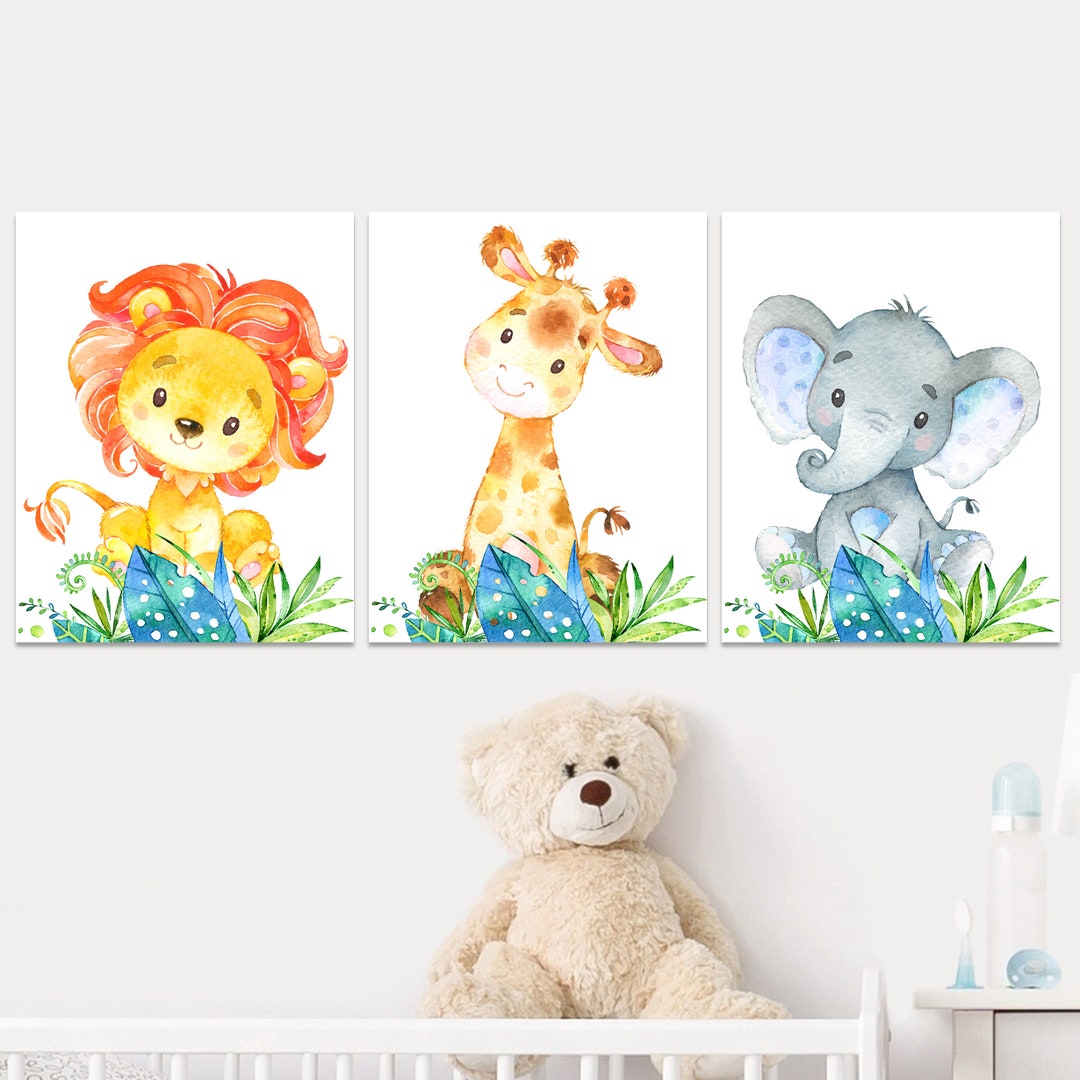Jungle Safari Animals Zoo Baby Boy Nursery Wall Print Kids Bedroom ...