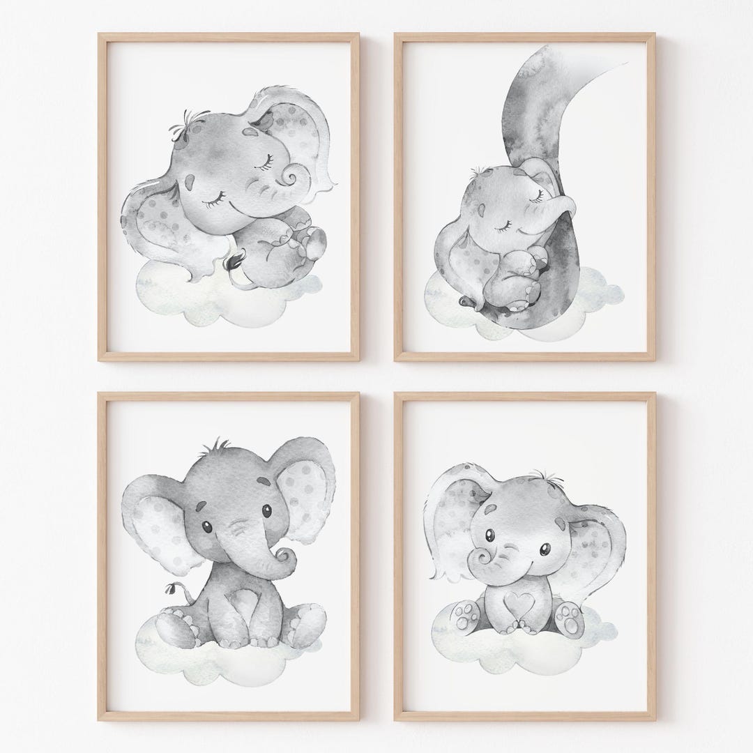 Neutral Baby Elephant Wall Decor Boy Nursery Art Family Prints Children ...