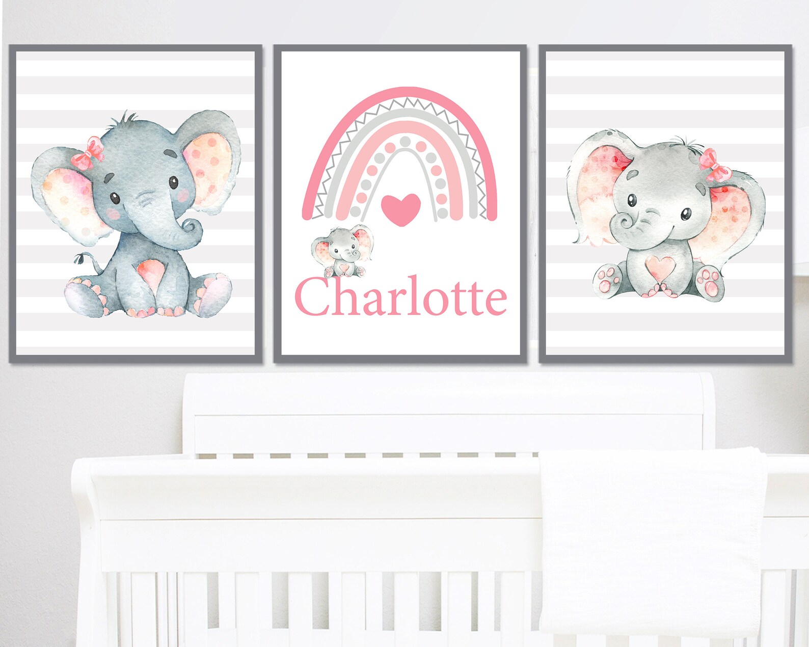 Elephant Wall Art Prints Baby Girl Nursery Decor Personalized - Etsy