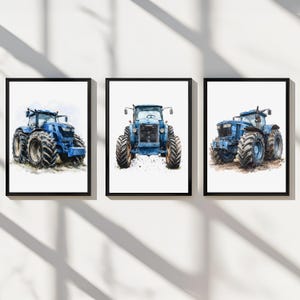 Trattore Nursery Wall Art Stampabile Fattoria Baby Boy Bedroom Decor Set digitale di 3 poster sala giochi piccola tela opera d'arte regalo blu bambino