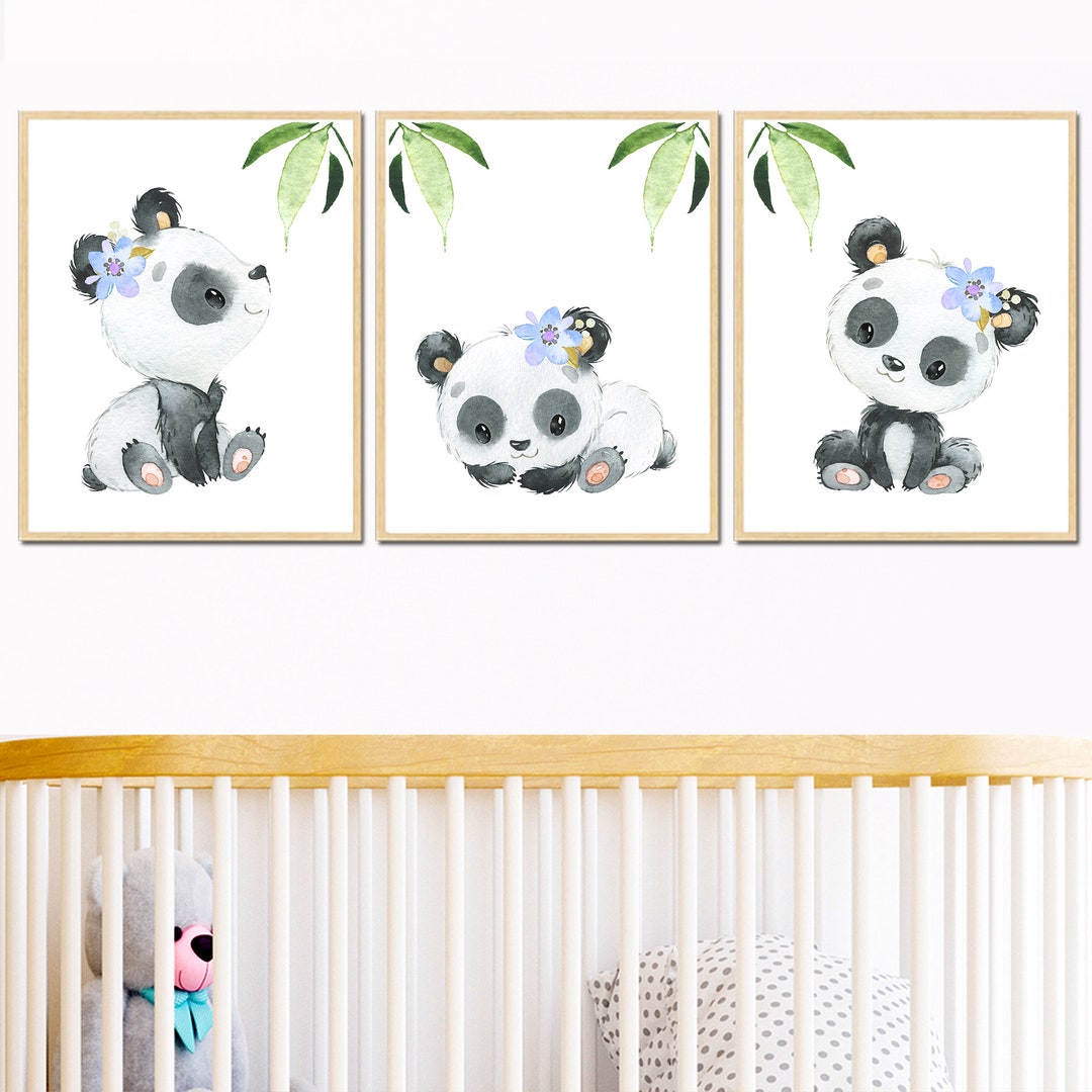 Panda Wall Art Printable Baby Girl Nursery Decor Children Room Kids