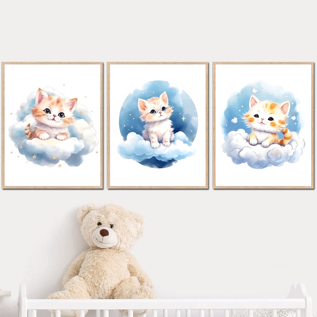Kittens Bedroom Prints Cat Nursery Wall Art Decor Girl Boy Poster Set ...