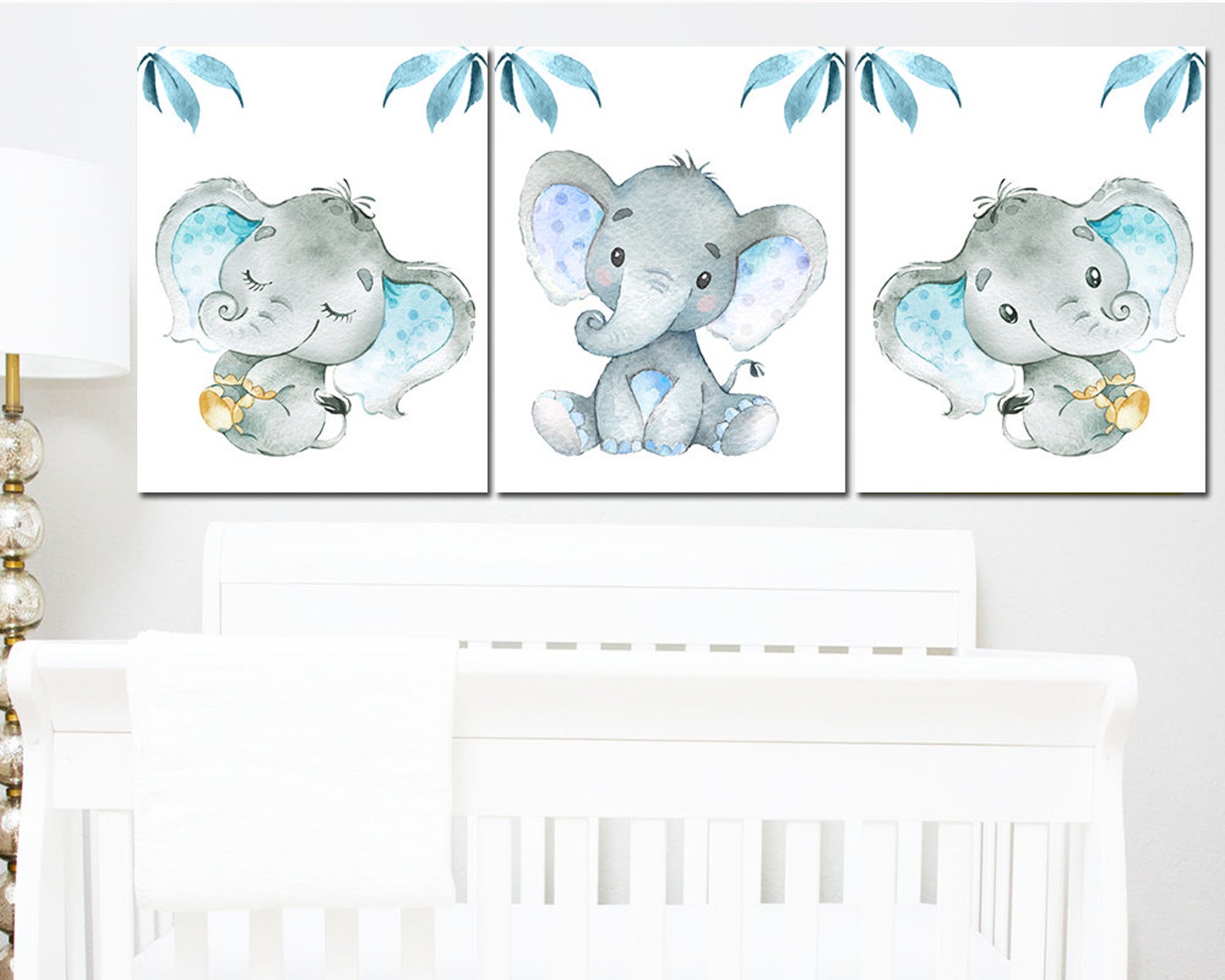 Blue Gray Elephant Wall Decor Elephant Print Canvas Print Etsy