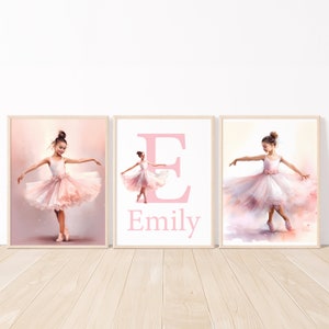 Ballerina stampabile Wall Art Nome personalizzato Baby Girl Nursery Decor Camera da letto per bambini set di 3 poster per bambini sala giochi digitale piccolo regalo
