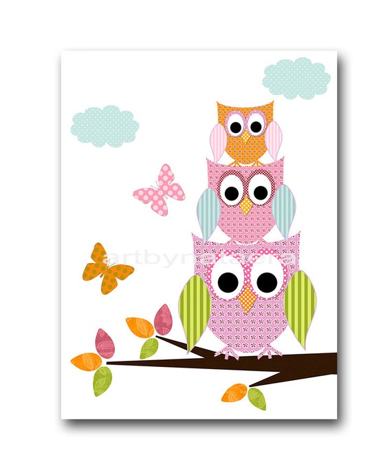Pink And Orange Baby Room Decor Owl Decor Owl Nursery Art Baby Etsy