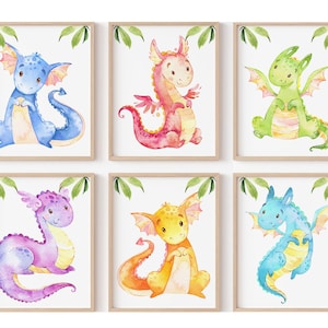 Drago Decorazione della camera da letto del bambino Ragazzo ragazza Decorazione della parete della scuola materna Arte per bambini Stampabile acquerello Bambino piccolo regalo digitale Set di tele di 6 poster