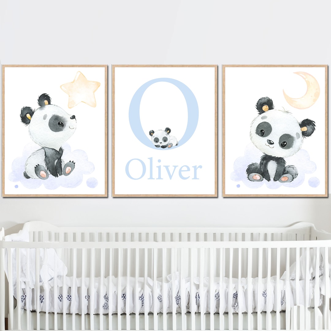Panda Nursery Art Prints Custom Baby Name Boy Wall Decoration Letter ...