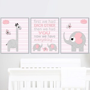 Stampa artistica da parete con citazioni per la cameretta delle bambine, per prima cosa abbiamo avuto ogni set di 3 poster per tela rosa e grigio per la camera da letto di Giraffe Elephant Childrens Kids