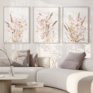 Poster di arte della parete della scuola materna floreale Ragazza Arredamento della camera da letto del bambino Fiori di campo Botanico Stampabile set di 3 bambini Sala giochi digitale regalo boho