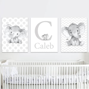Stampe iniziali personalizzate per nomi di bambini, decorazioni da parete per cameretta dei bambini, set di 3 tele per bambini, grigie, digitali
