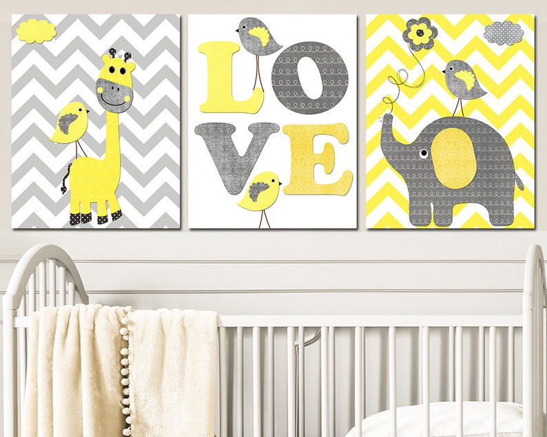 Giraffe Elephant Nursery Canvas Baby Girl Nursery Art Print Etsy