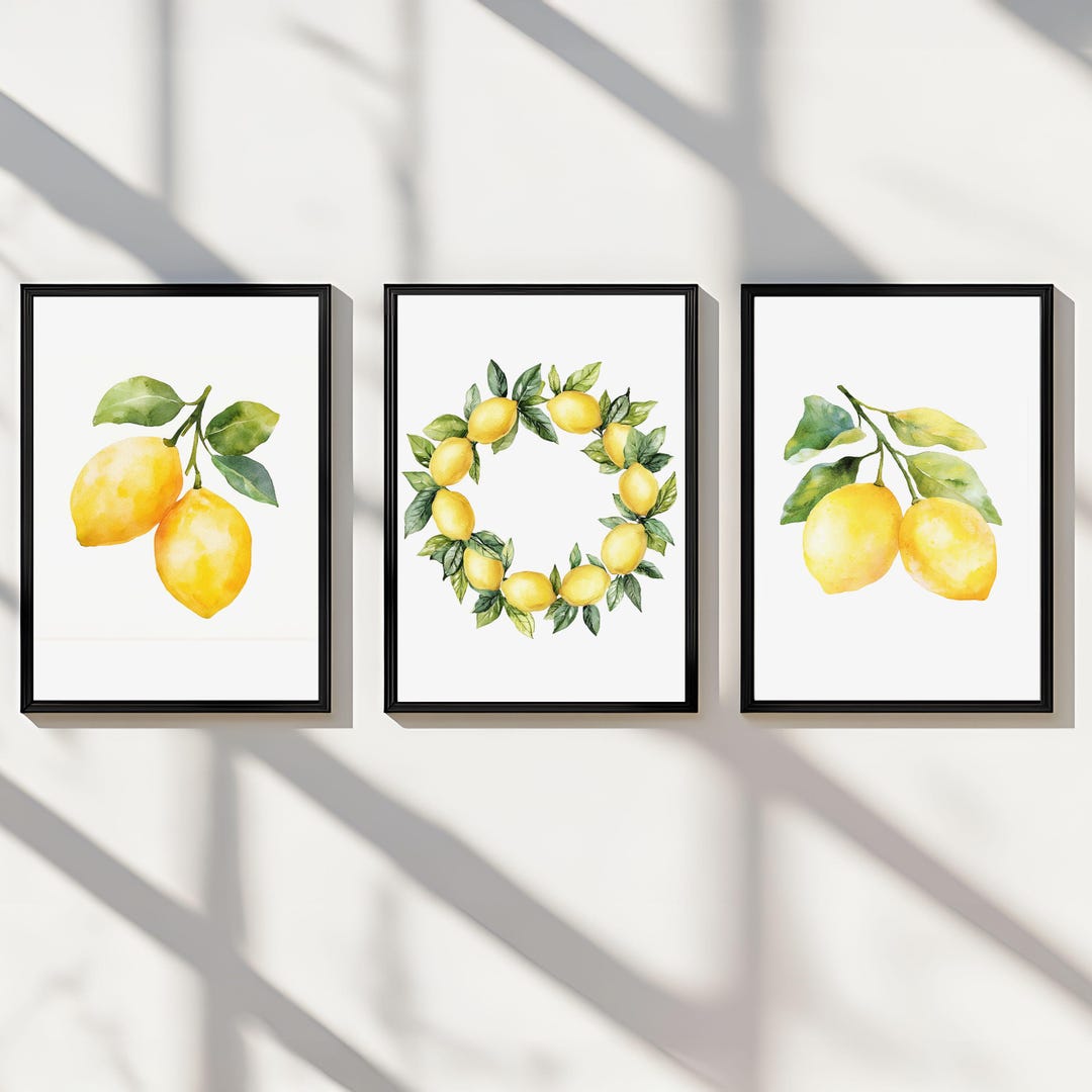 Lemons Wall Art Poster Printable Fruit Wreath Living Room Farmhouse ...