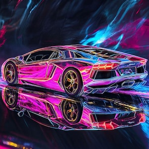 Lamborghini Aventador Neon Sport Car Digital Printable Wall Art Kids Bedroom Decor Super Luxury picture boy Gift living room Poster