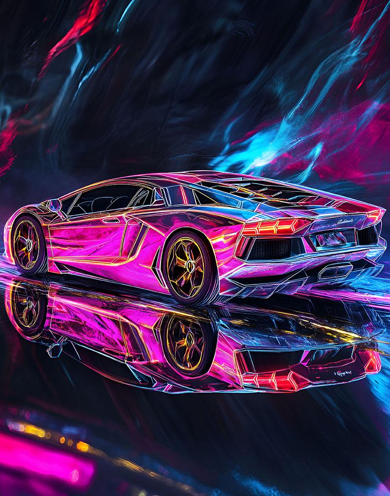 Lamborghini Aventador Neon Sport Car Digital Printable Wall Art
