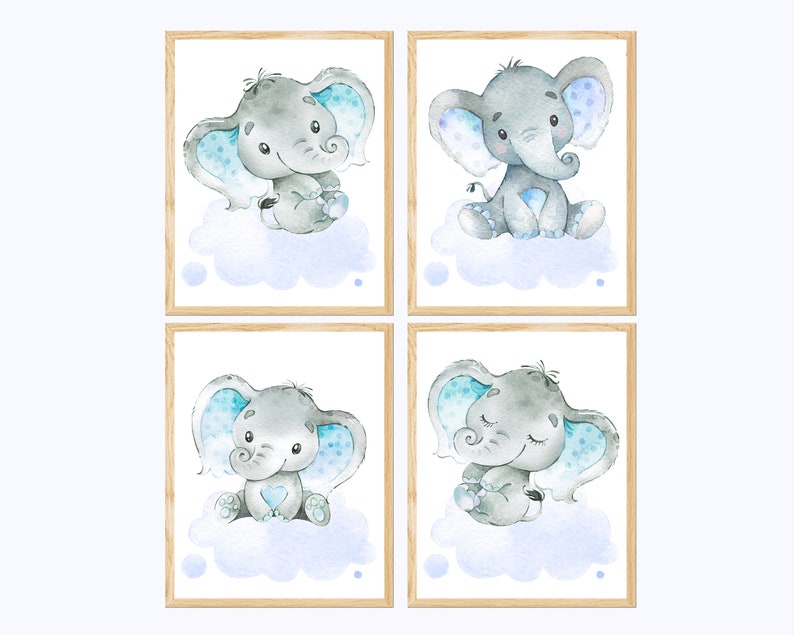 Elephant Poster Baby Boy Nursery Wall Art Decor Kid Print Children ...