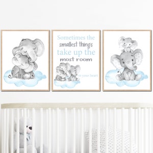 Stampe artistiche da parete con citazioni di elefanti, poster per la decorazione della cameretta del bambino, set digitale di 3 A volte le cose più piccole occupano più spazio