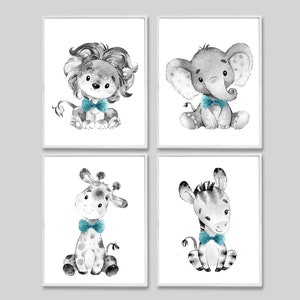 Animali da safari per la cameretta dei bambini Decorazioni per la cameretta dei bambini Giungla stampabile Arte da parete per bambini Zoo set di 4 Sala giochi ad acquerello Poster digitale con leone su tela piccolo