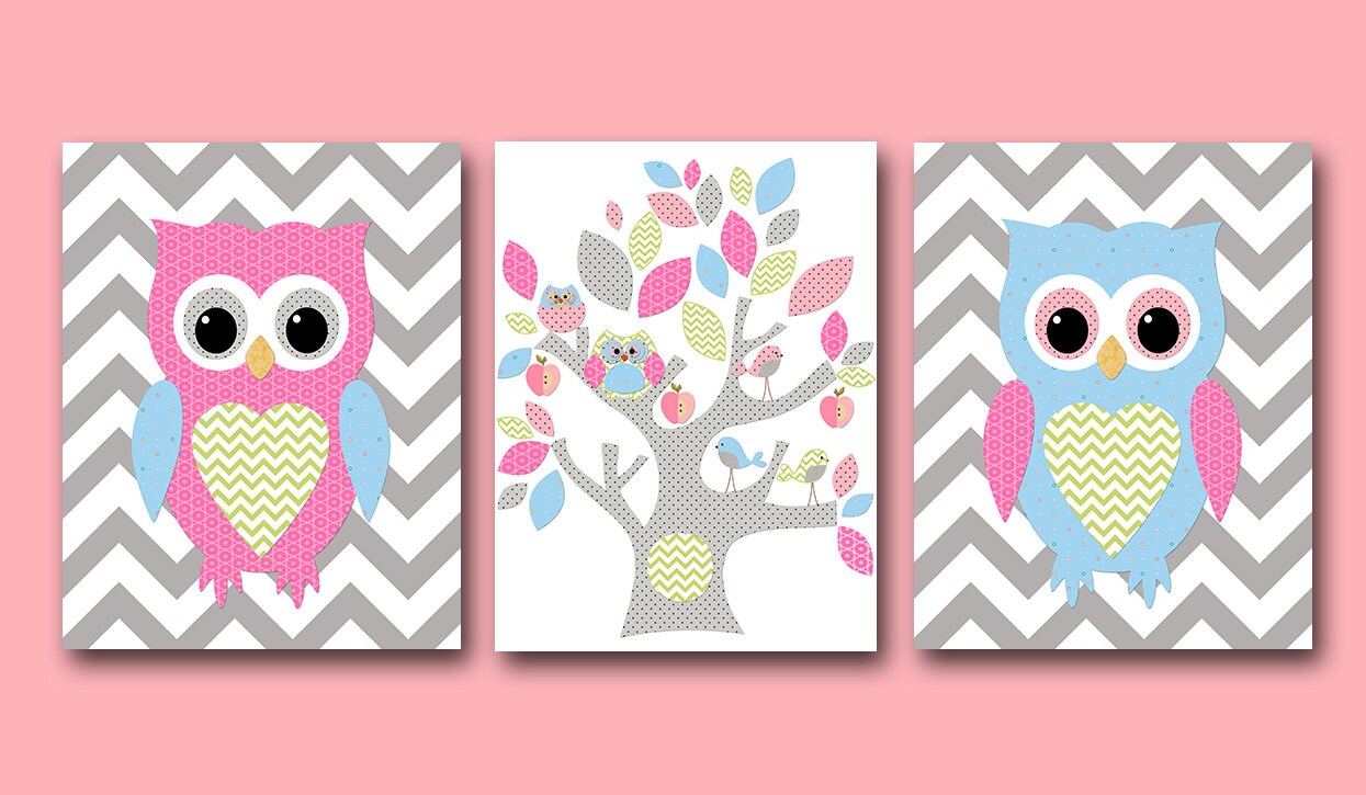 Owl Decor Owl Nursery Baby Girl Nursery Decor Children Art Etsy