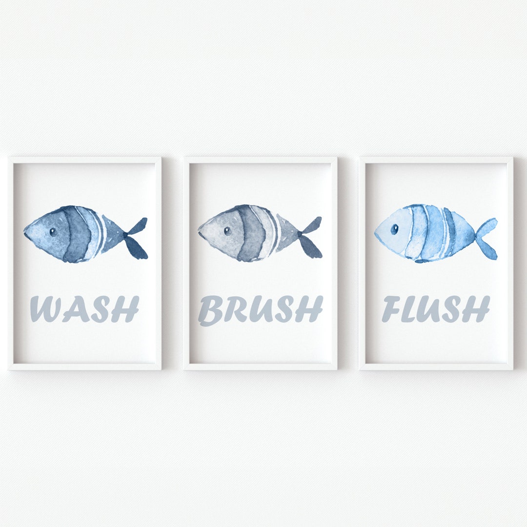 Fish Wall Art for Toddler Baby Boy Bathroom Decor Kids Prints Set of 3 ...
