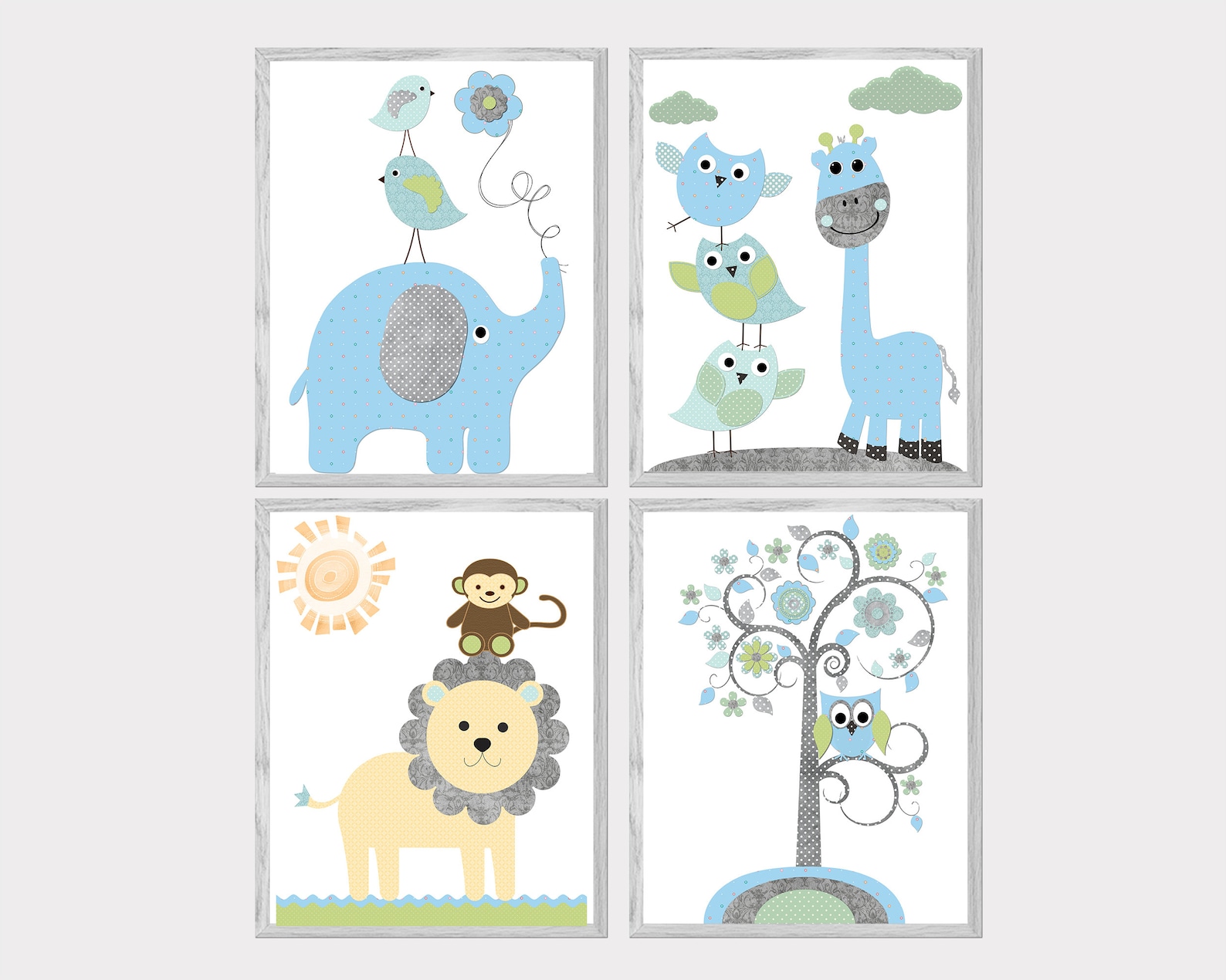 Baby Boy Nursery Wall Decor Childrens Art Print Set of 4 Gray | Etsy
