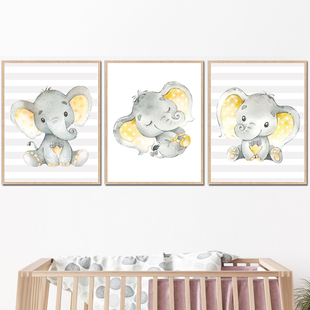 Baby Elephant Posters Prints Gender Neutral Boy Nursery Wall Art Decor ...